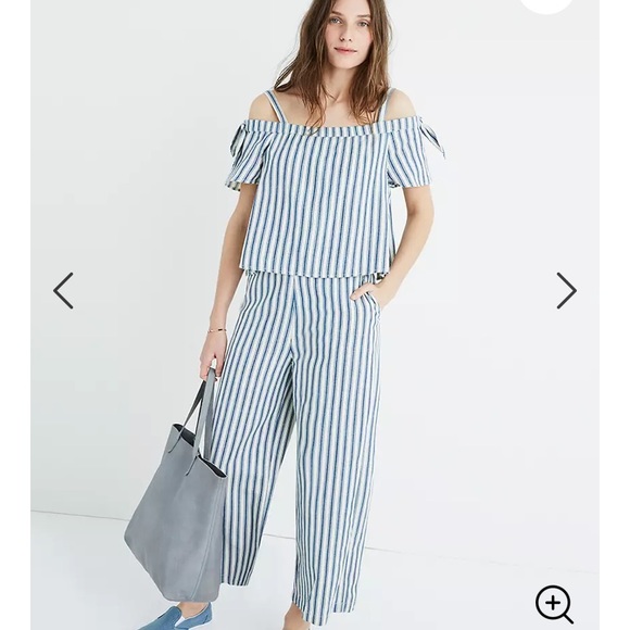 Madewell Pants - Madewell stripe cold shoulder romper jumpsuit